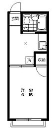 セジュールカンダ B棟 2階1Kの間取り