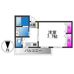 グランドール北巽 1Kの間取図画像