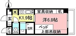 サウスフィールド 3階1Kの間取り