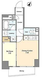 リージア日本橋小伝馬町 11階1DKの間取り