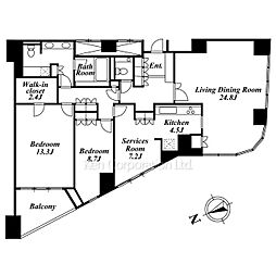 青山ザ・タワー 22階2SLDKの間取り