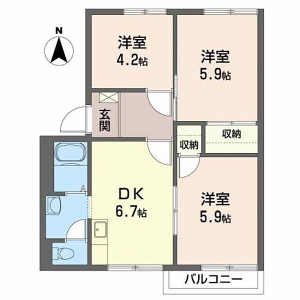 フレグランス菜恵　Ｃ 203｜岩手県盛岡市東仙北２丁目(賃貸アパート3DK・2階・50.00㎡)の写真 その2