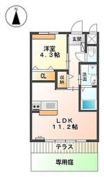 サンクルミエールB 1LDKの間取図画像