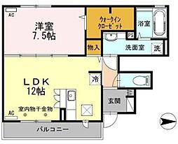 グラシア 1階1LDKの間取り