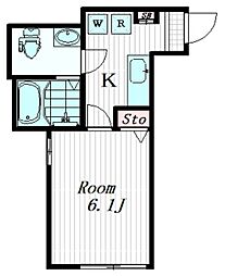 ヒルサイドパーク 1階1Kの間取り