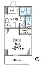 エクセレントアフィー横浜橋 1Kの間取図画像