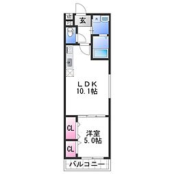 フジパレス吹屋町III番館 1階1LDKの間取り