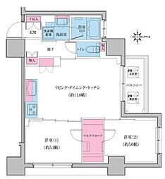 クレヴィアリグゼ日暮里 4階2LDKの間取り