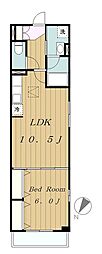 ヴィラデオーブ34 1LDKの間取図画像