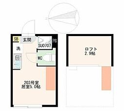 世田谷区祖師谷2丁目アパート ワンルームの間取図画像