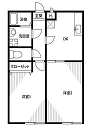 プレジール鹿島 1階2DKの間取り