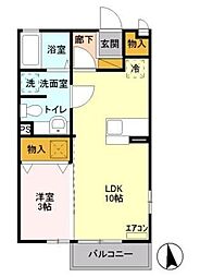 ホワイトミーティア ＡＢA101 1階1LDKの間取り