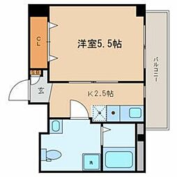 コーポヒロアネックス 2階1Kの間取り