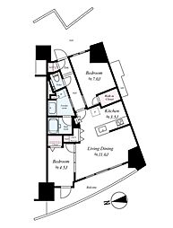 プラウドシティ東雲キャナルマークス 4階2LDKの間取り