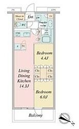 ブランシエスタ目黒中央町 2階2LDKの間取り
