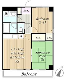 小田急小田原線 相模大野駅 徒歩5分の賃貸マンション 6階2LDKの間取り