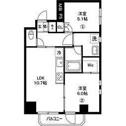 グランデュール7大田中央 2LDKの間取図画像