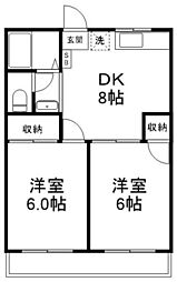 グリーンハイツB 2DKの間取図画像