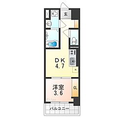 ARCA鳳 6階1DKの間取り