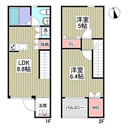 JR青梅線 小作駅 徒歩20分の賃貸アパート 1階2LDKの間取り
