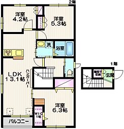 JR横浜線 淵野辺駅 バス14分 桜台一丁目下車 徒歩5分の賃貸マンション 2階3LDKの間取り