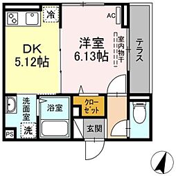 アナシエ南篠崎2 1DKの間取図画像