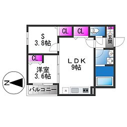 D porta twilight 1SLDKの間取図画像
