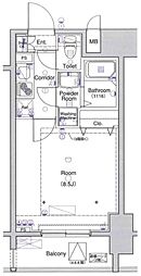 L-Flat田町 2階1Kの間取り