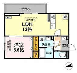 アンソレイユ宮ノ上 1LDKの間取図画像
