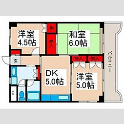 ヴィラアデュサム 4階3DKの間取り