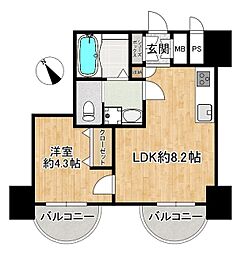 チサンマンション第2天神 1LDKの間取図画像