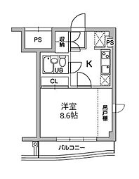 京王相模原線 稲城駅 徒歩3分の賃貸マンション 4階1Kの間取り
