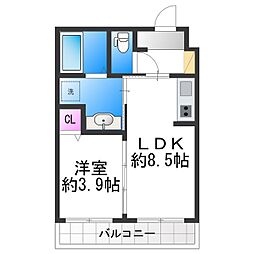 大阪市東住吉区住道矢田5丁目マンション 1LDKの間取図画像