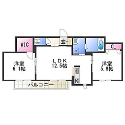 ベレオ西浜 2LDKの間取図画像