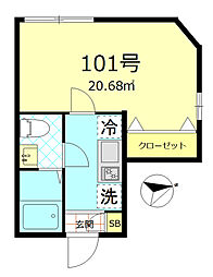 ベルエクラ品川 1Kの間取図画像