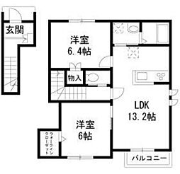 クレールメゾン 2階2LDKの間取り