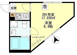 Ｇａｒｄｅｎｓ小金井 2階1Kの間取り