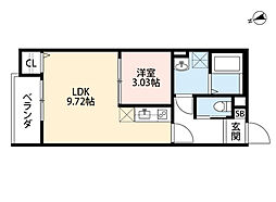 JR阪和線 鳳駅 徒歩9分の賃貸アパート 3階1LDKの間取り