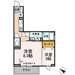小田急小田原線 相模大野駅 徒歩14分の賃貸アパート 1階1LDKの間取り