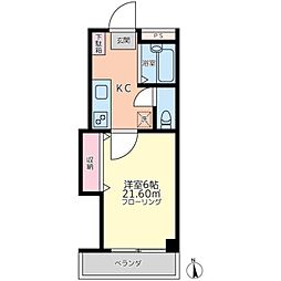 グランドゥール 2階1Kの間取り