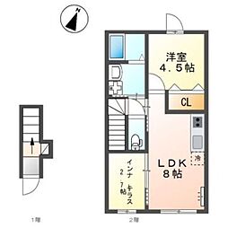 パレス北野 2階1LDKの間取り