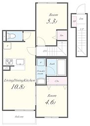 グレーヌ東寺 2階2LDKの間取り