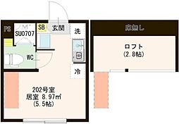 キューブときわ台 2階ワンルームの間取り