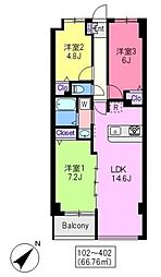 Artisan平井 4階3LDKの間取り