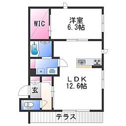 ハルミエールII 1階1LDKの間取り