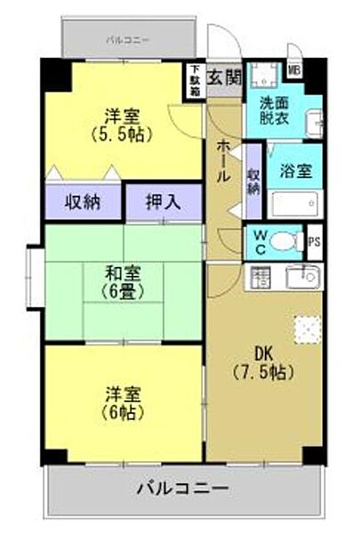 こうかマンション 705｜鹿児島県鹿児島市甲突町(賃貸マンション3DK・7階・60.51㎡)の写真 その2