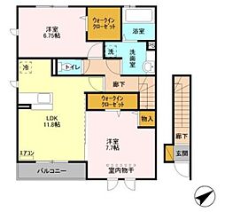 グランドゥールB 2LDKの間取図画像