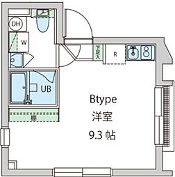 ブルーフェザーマンション 4階ワンルームの間取り