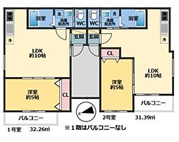 メゾン・ドゥ・アッシュ市川 3階1LDKの間取り