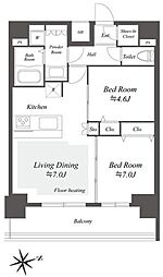 プレサンスブルーム浅草ノース 9階2LDKの間取り
